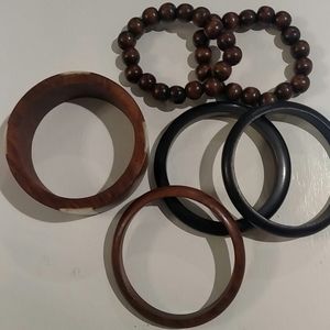 Set of 6 Wooden boho bangle bracelets